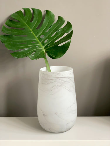 Valerie White Glass Marble Vase with Plant