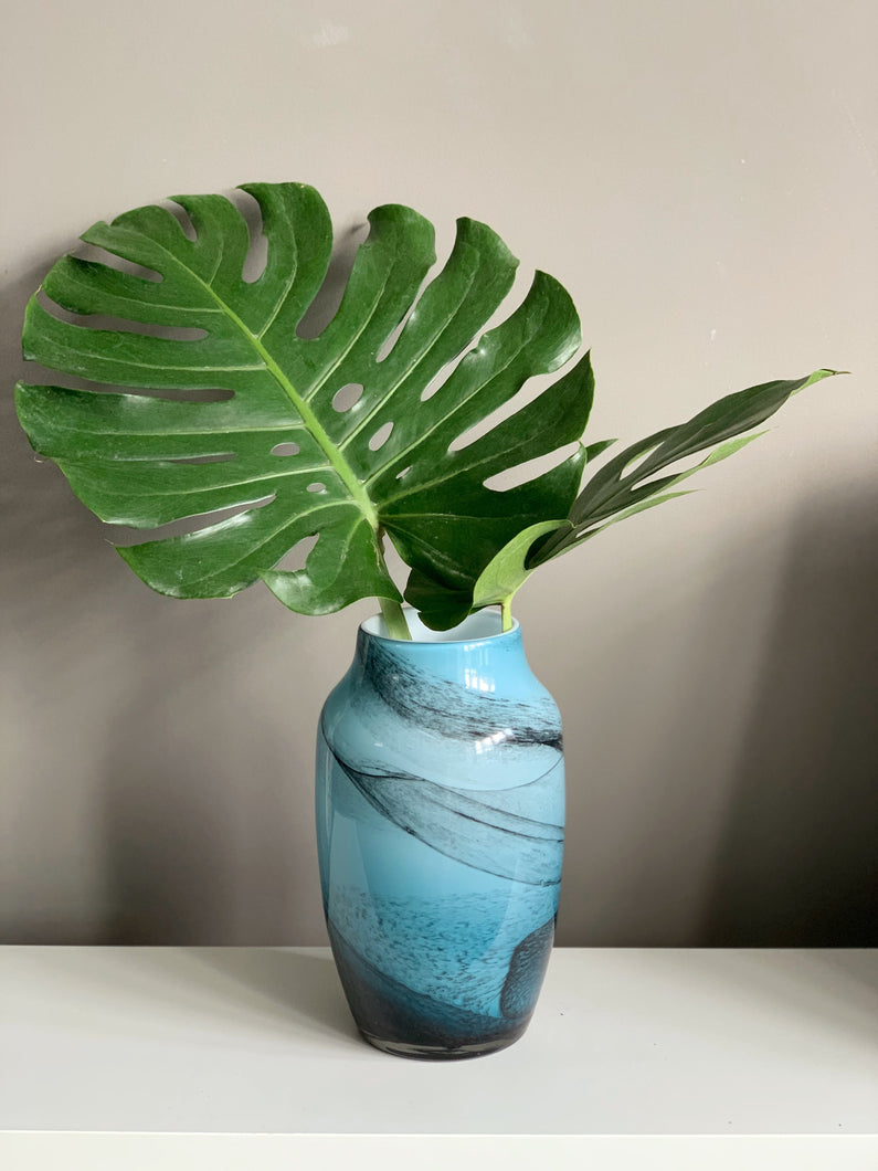 Tessa Blue Marble Glass Vase with Plant